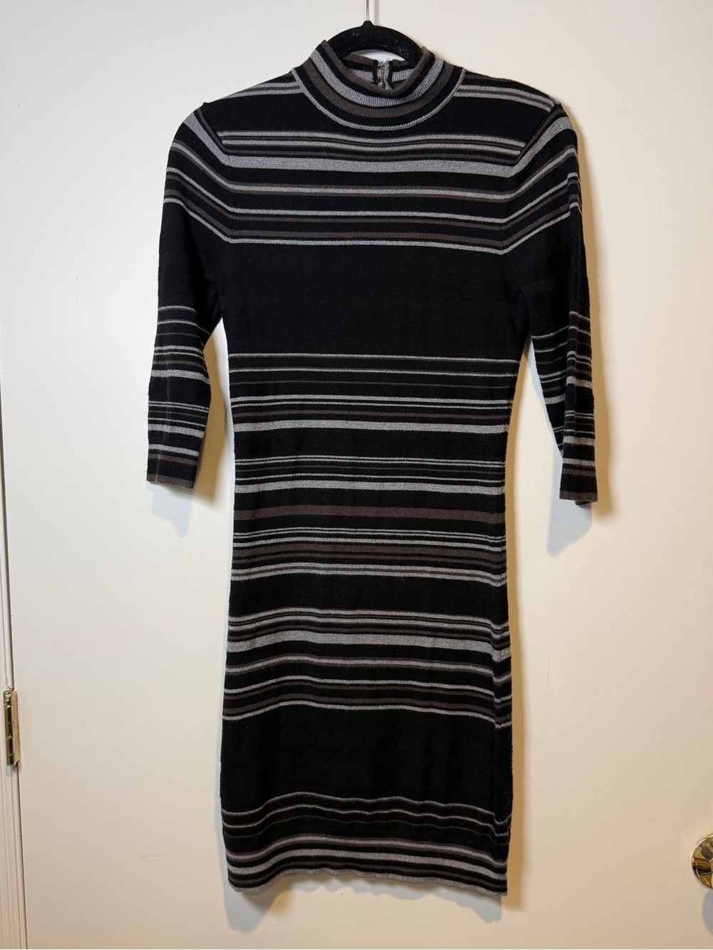 BCBGeneration Black and Gray Striped Turtleneck Dress